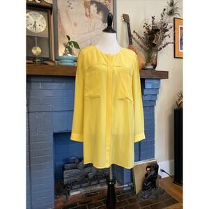 Chico's Black Label 100% Silk Blouse Yellow Size 2 US L 12 Career Tunic Shirt